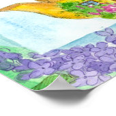 ティータイムティーポット薄紫水彩フラワーズコテージ ポスター (角)