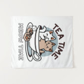 ティータイムニャータイム – かわいい猫とお茶のデザイン タペストリー (正面(横))