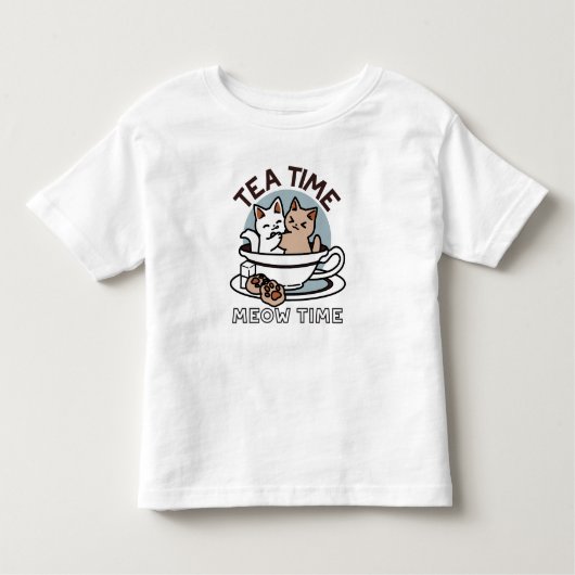 ティータイムニャータイム – かわいい猫とお茶のデザイン トドラーTシャツ (正面)