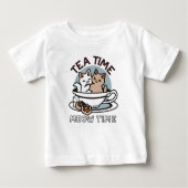 ティータイムニャータイム – かわいい猫とお茶のデザイン ベビーTシャツ (正面)