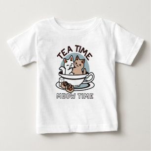 ティータイムニャータイム – かわいい猫とお茶のデザイン ベビーTシャツ