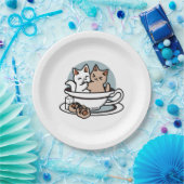 ティータイムニャータイム – かわいい猫とお茶のデザイン ペーパープレート (パーティー)
