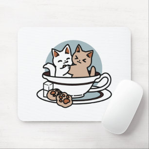 ティータイムニャータイム – かわいい猫とお茶のデザイン マウスパッド