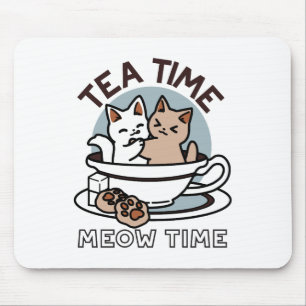 ティータイムニャータイム – かわいい猫とお茶のデザイン マウスパッド