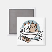 ティータイムニャータイム – かわいい猫とお茶のデザイン マグネット (正面/裏面)