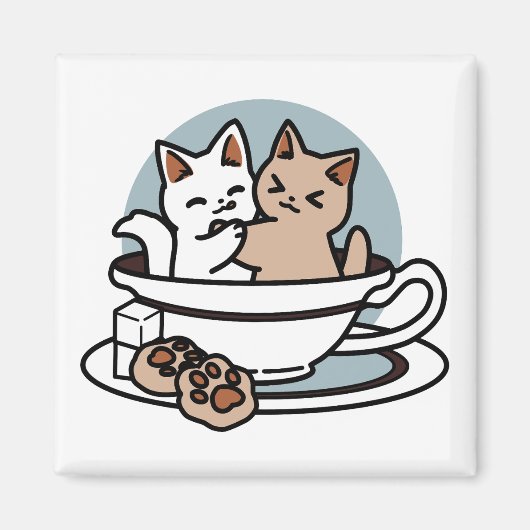 ティータイムニャータイム – かわいい猫とお茶のデザイン マグネット (正面)