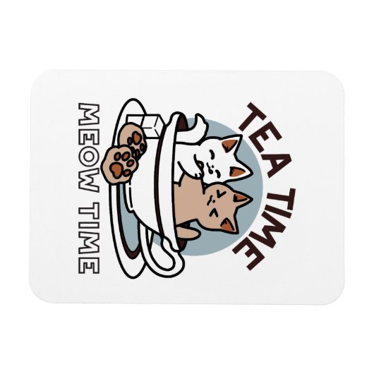 ティータイムニャータイム – かわいい猫とお茶のデザイン マグネット (横)