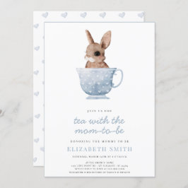 ティータイムパーティー かわいいウサギ 青い少年 ベビーシャワー 招待状