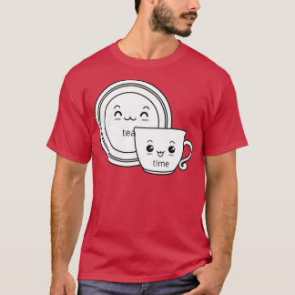 ティータイムブラック&ホワイトかわいいカップとソーサー1 Tシャツ