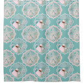 ティータイムミントグリーンとピンクのラグ シャワーカーテン (正面)