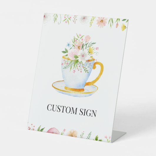 ティータイムワイルドフラワお洒落ーのカスタム看板 台座サイン (正面)
