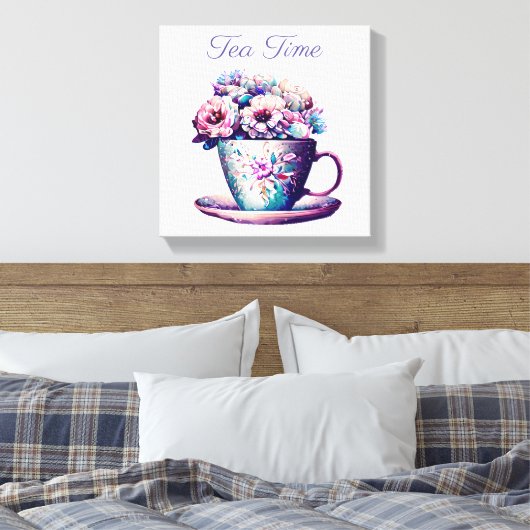 ティータイム |かわいらしヴィンテージ一杯の花 キャンバスプリント (インサイチュ (寝室))