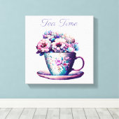 ティータイム |かわいらしヴィンテージ一杯の花 キャンバスプリント (インサイチュ (ウッドフロア))