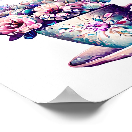 ティータイム |かわいらしヴィンテージ一杯の花 ポスター (角)