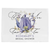 ティータイム パープル ティーポット ブライダルシャワー ラージペーパーバッグ (裏面)