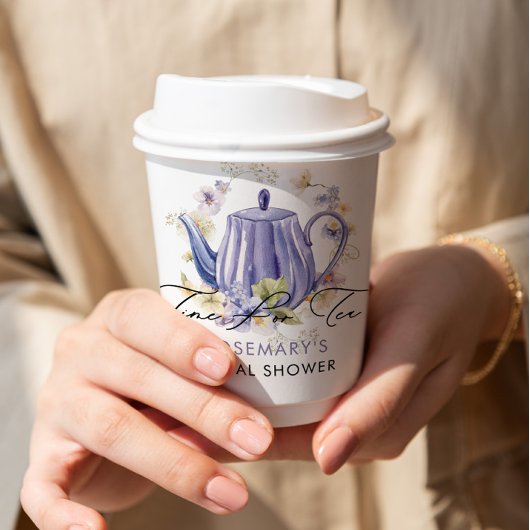 ティータイム パープル ティーポット ブライダルシャワー 紙コップ