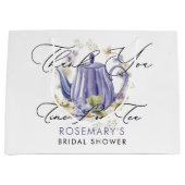 ティータイム パープル ティーポット ブライダル シャワー ラージペーパーバッグ (正面)