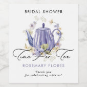 ティータイム パープル ティーポット ブライダル シャワー ワインラベル (シングルラベル)