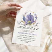 ティータイム パープル フラワー ブライダル シャワー 招待状