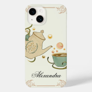 ティータイム、ベージュグラフィックアート、フローラインスパイア Case-Mate iPhone 14ケース
