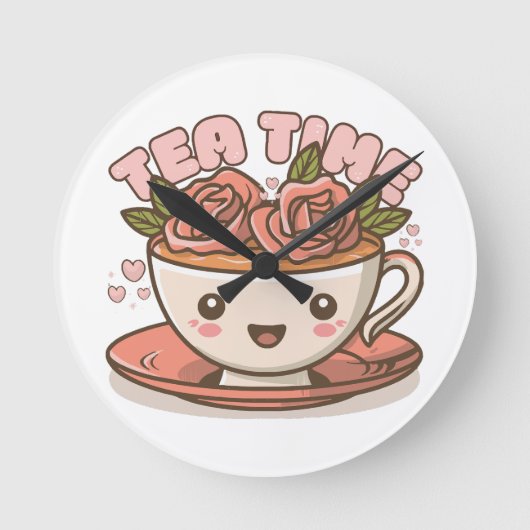 ティータイム ローズティー 可愛い ラウンド壁時計 (正面)