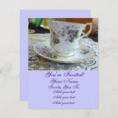 ティータイム - ヴィンテージ バイオレット ティーカップ 招待状 (正面/裏面)