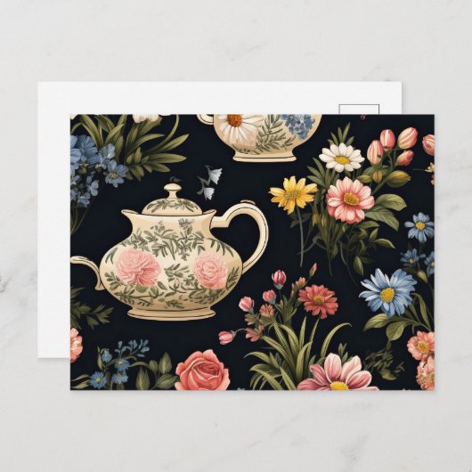ティータイム、趣のあるヴィンテージパターン ポストカード (正面/裏面)