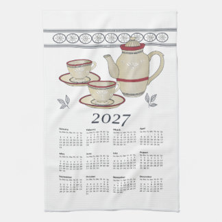 ティータオルカレンダー 2027 Cups-Teapot White キッチンタオル