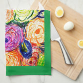 ティータオルグリーンロサス キッチンタオル (四つ折り)