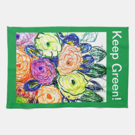 ティータオルグリーンロサス キッチンタオル