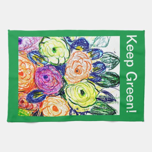 ティータオルグリーンロサス キッチンタオル (横)