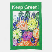 ティータオルグリーンロサス キッチンタオル (縦)