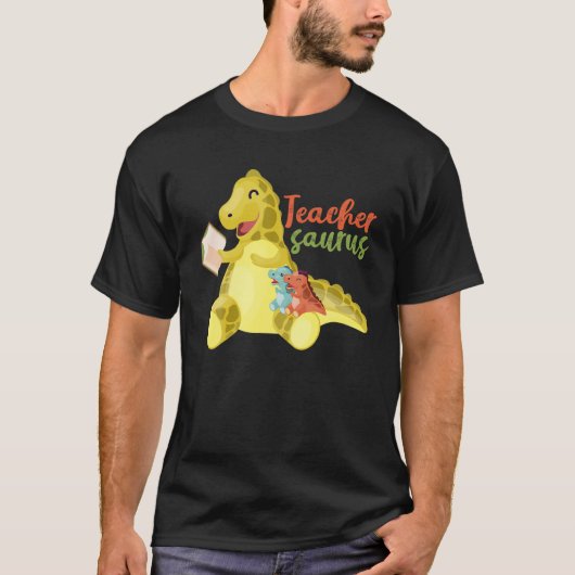 ティーチェルおもしろいサウルス恐竜先生愛読者ボー Tシャツ (正面)