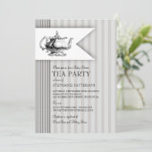 ティーチエレガントッキングストライプベビーシャワーティーパーティー 招待状 (スタンド正面)