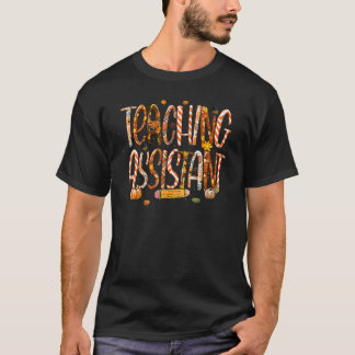 ティーチングアシスタント ヒョウ柄 ピルグリムハット 秋の感謝 Tシャツ