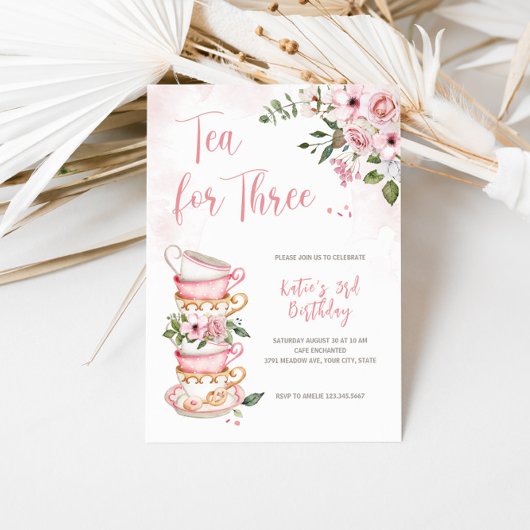 ティーツースリーティーカップテーマ誕生日招待状 招待状