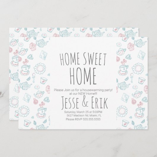 ティードードルモダンズ引っ越し祝いパーティーパーティー 招待状 (正面/裏面)