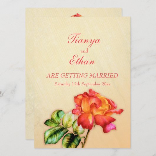 ティーバラオレンジレッド素晴らしアート結婚式招待状 招待状 (正面/裏面)