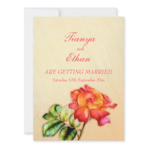 ティーバラオレンジレッド素晴らしアート結婚式招待状