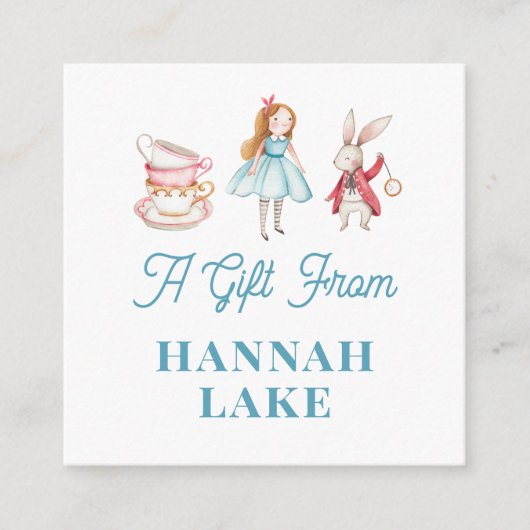ティーパーソナライズされたパーティーピンクギンガムガールズギフト エンクロージャーカード (正面)