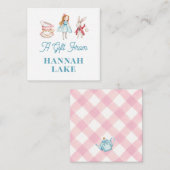 ティーパーソナライズされたパーティーピンクギンガムガールズギフト エンクロージャーカード (正面/裏面)