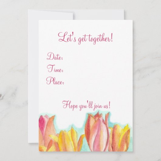 ティーパーティの招待状ピンクチューリップウォーターカラーアート 招待状 (裏面)