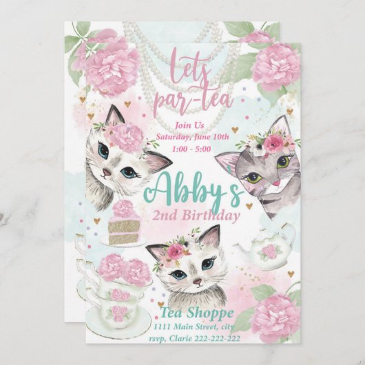 ティーパーティの招待状レッツパーティ招待状  招待状 (正面/裏面)