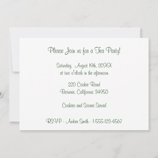 ティーパーティの招待状 招待状 (裏面)