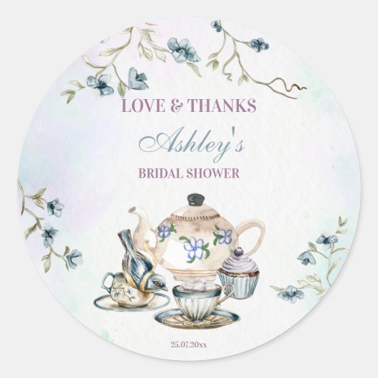 ティーパーティーのブライダルシャワーのお礼の品 ラウンドシール (正面)