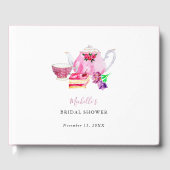 ティーパーティーのブライダルシャワー・ブラッシュ・ダスティーローズ・ティーポット ゲストブック (正面)