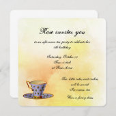 ティーパーティーの小さな女の子誕生日 招待状 (正面/裏面)