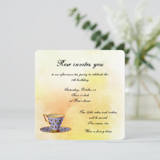 ティーパーティーの小さな女の子誕生日 招待状 (スタンド正面)