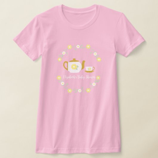 ティーパーティーの花柄ベビーシャワー Tシャツ (レイダウン)