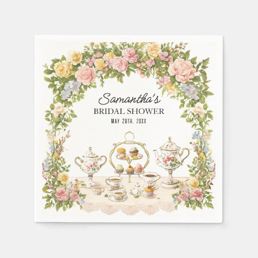 ティーパーティーをテーマにした花園でのブライダルシャワー スタンダードカクテルナプキン (正面)